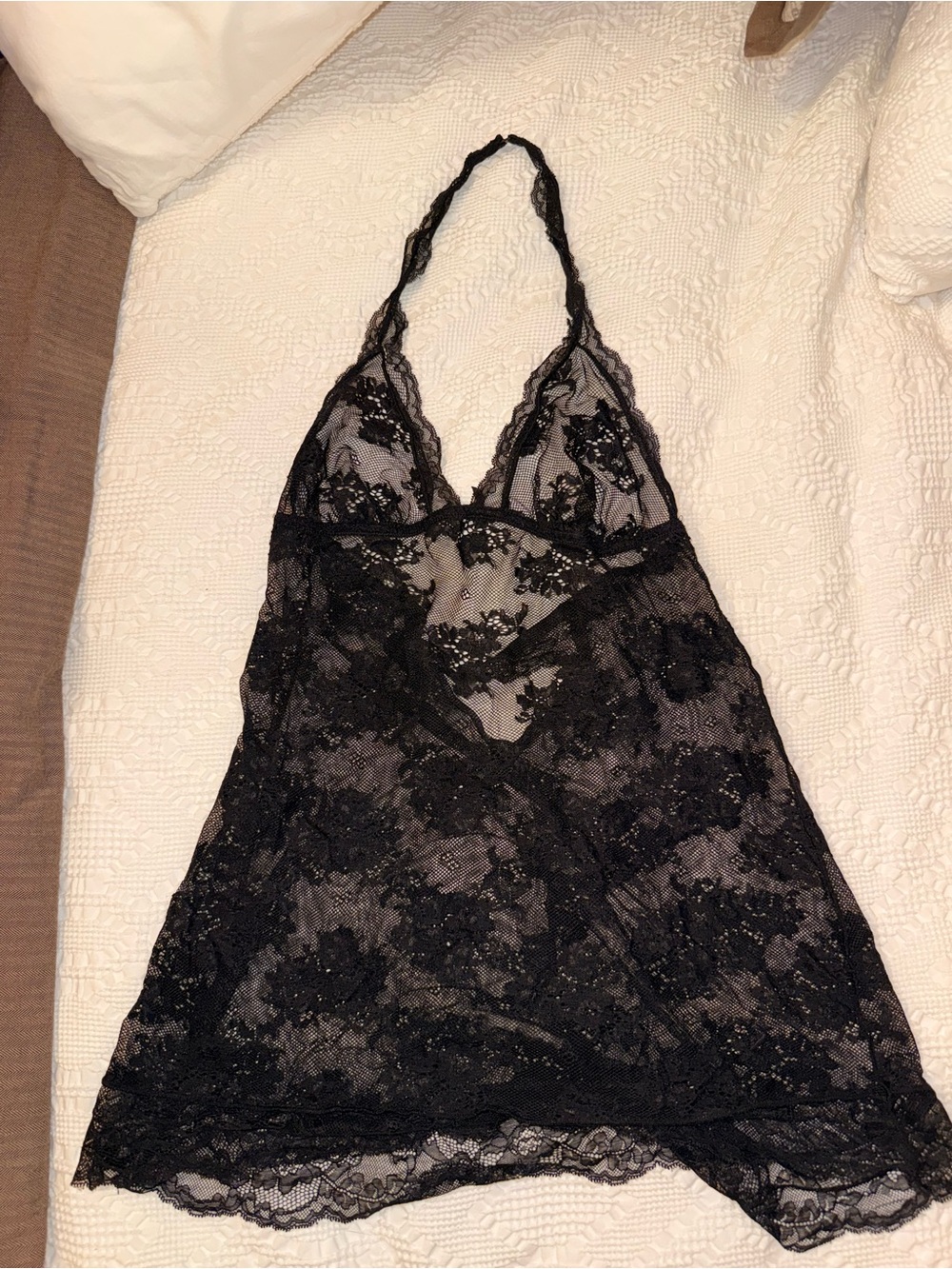 Victoria's Secret Black Floral Lace Halter Chemise